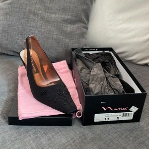 Black formal Nina shoes with beads and embroidery